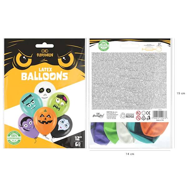 Balony lateksowe Halloween postacie Happy 6szt 12' 129678