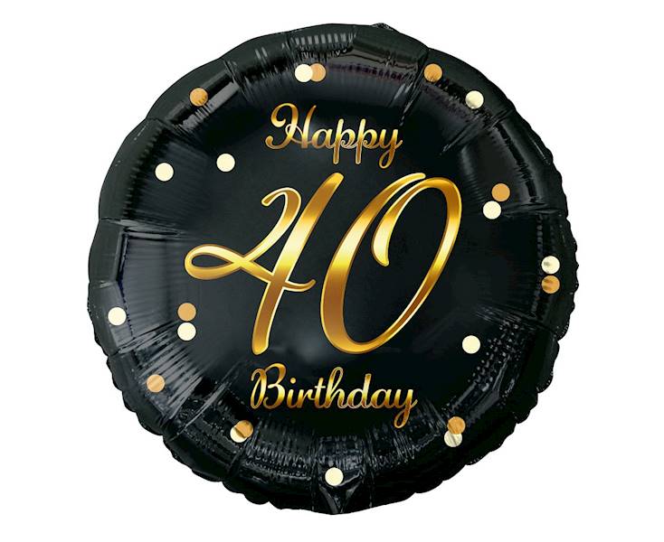 Balon foliowy okrągły 40 Birthday czarny - złoty napis 36cm 