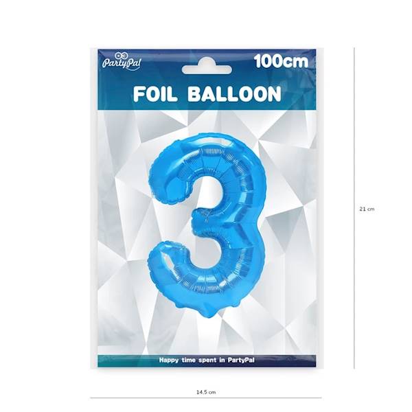 Balon foliowy cyfra 3 niebieska 100cm 450283