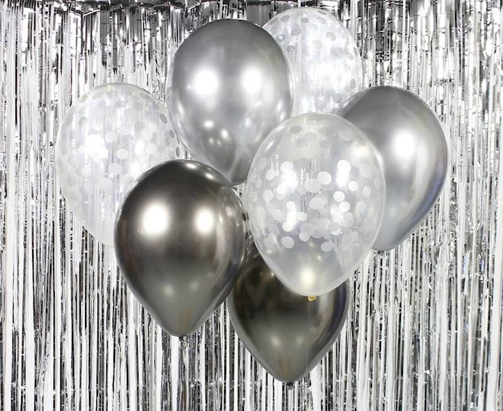Balony bukiet balonowy srebrno grafitowy 7 szt 12"