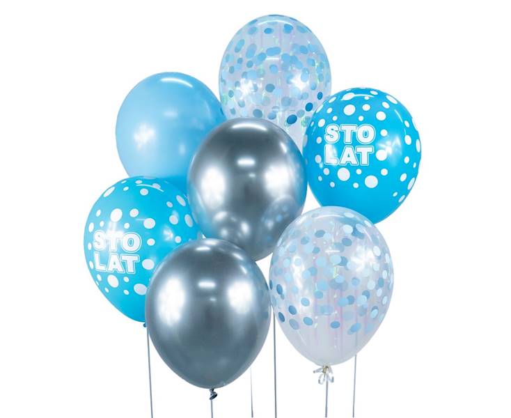Balony bukiet balonowy srebrno niebieski 7 szt 12"