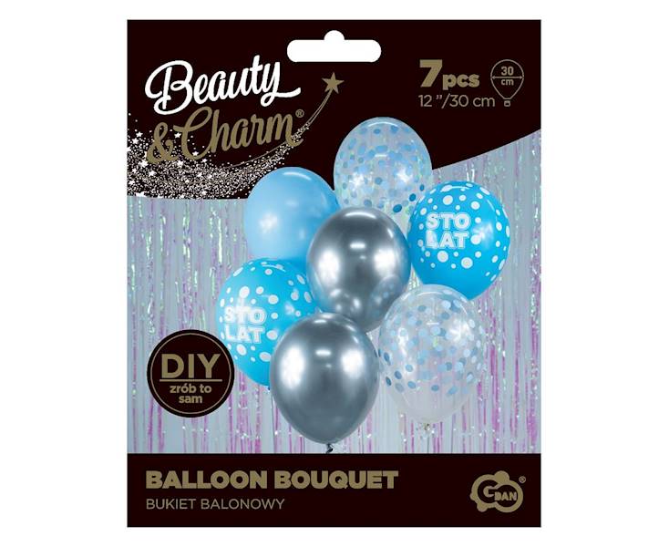 Balony bukiet balonowy srebrno niebieski 7 szt 12"