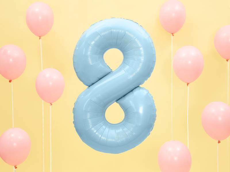 BALON FOLIOWY CYFRA 8 BŁĘKITNA PASTELOWA MAT PARTY DECO FB1P-8-001J 