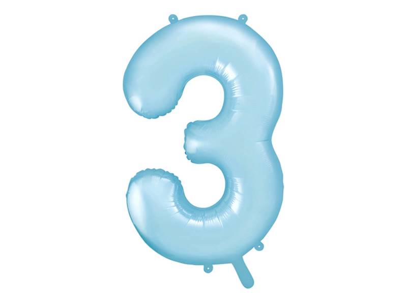 BALON FOLIOWY CYFRA 3 BŁĘKITNA PASTELOWA MAT PARTY DECO FB1P-3-001J 