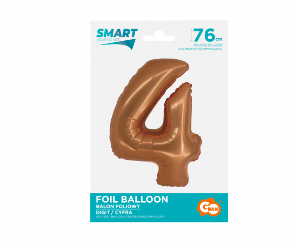 Balon foliowy cyfra 4 76cm miedziana CH-SMD4