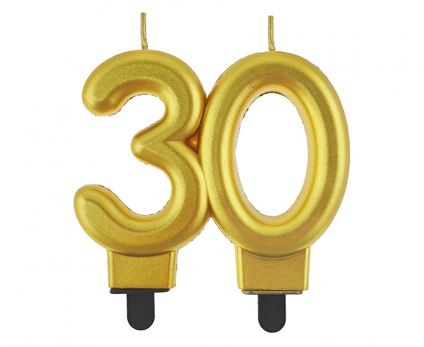 Świeczka cyfra 30 złota metalik 7cm 