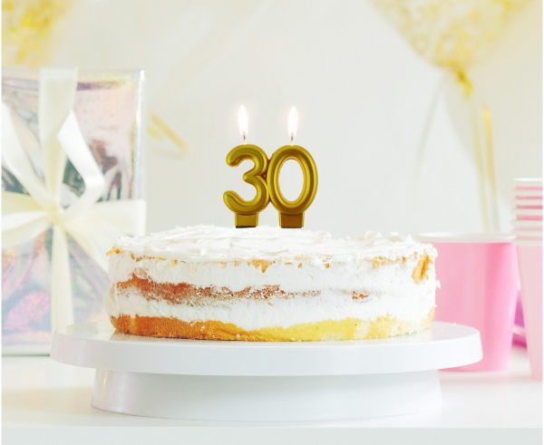 Świeczka cyfra 30 złota metalik 7cm 
