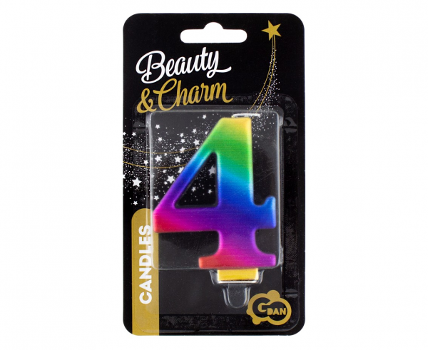 Świeczka cyfra 4 Galaxy tęczowa 8cm 