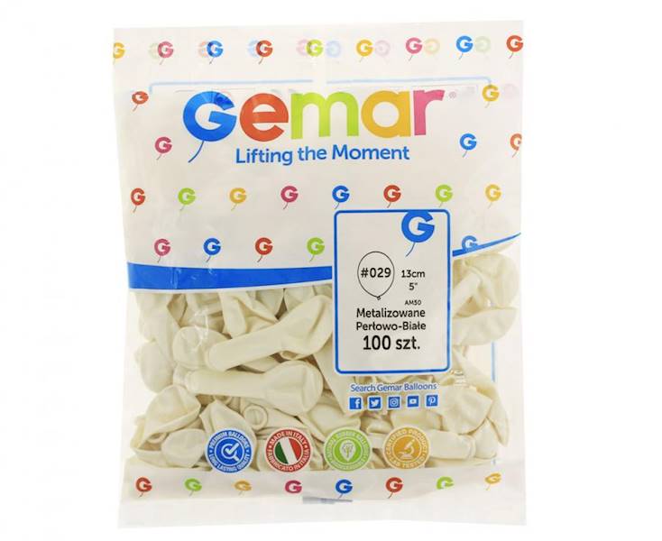 Balony Gemar 5" AM50 029 metalizowane perłowo białe 13cm 100szt