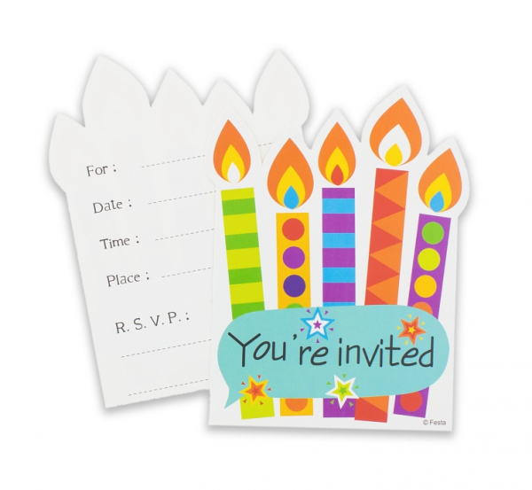 Zaproszenia świeczki You are Invited 6 szt 6 kopert kolorowy bal