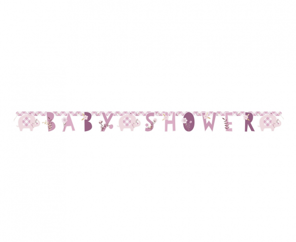 Girlanda papierowa Baby Shower ze słonikiem różowa 160cm
