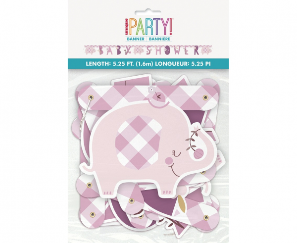 Girlanda papierowa Baby Shower ze słonikiem różowa 160cm