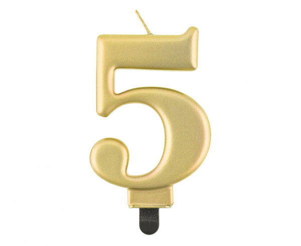Świeczka cyfra 5 złota metalik 8cm 