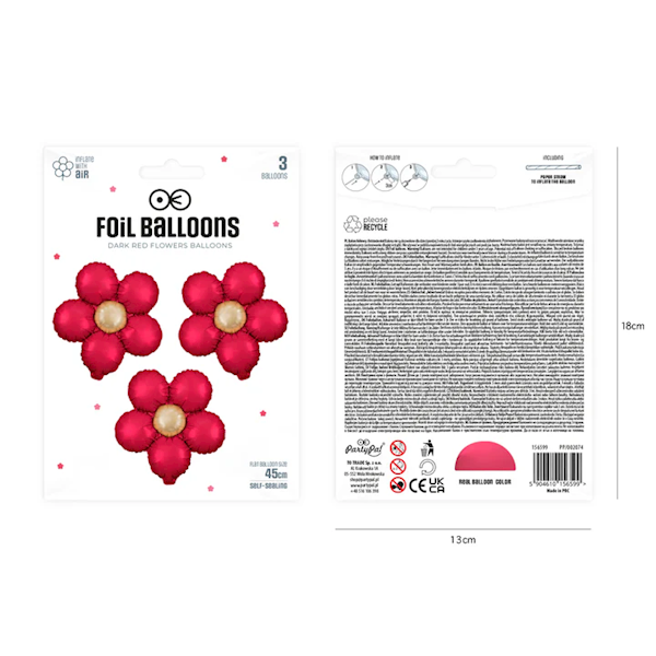 Balon foliowy kwiaty 45cm 3szt fuksja mat 156599