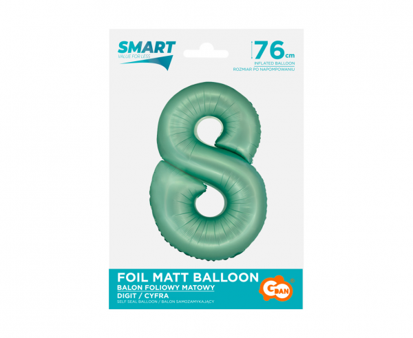 Balon foliowy cyfra 8 76cm miętowa matowa CH-SMT8