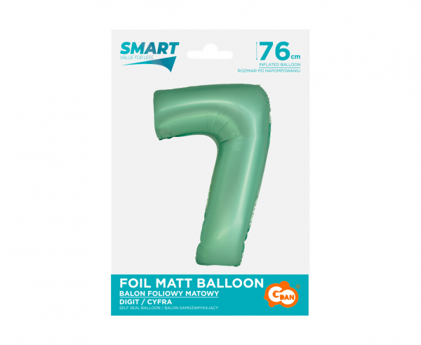Balon foliowy cyfra 7 76cm miętowa matowa CH-SMT7