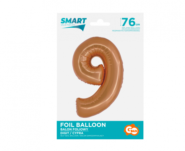Balon foliowy cyfra 9 76cm miedziana CH-SMD9