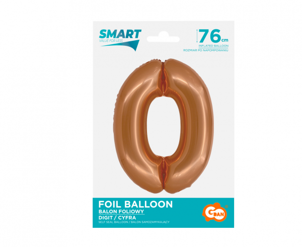Balon foliowy cyfra 0 76cm miedziana CH-SMD0