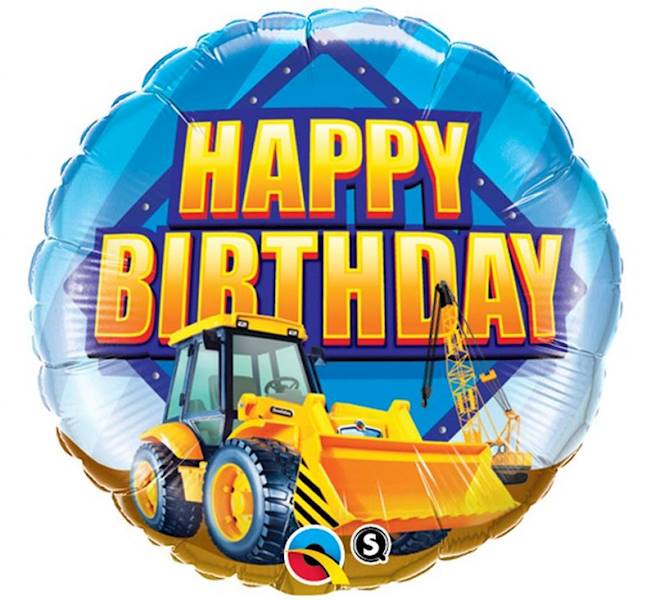 Balon foliowy okrągły z koparką Happy Birthday