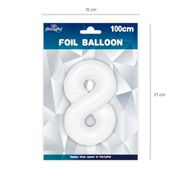 Balon foliowy cyfra 8 biała 100cm 128718