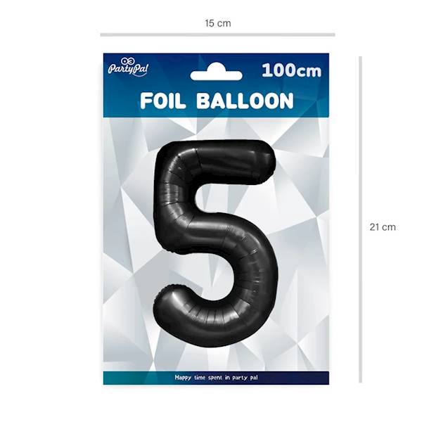 Balon foliowy cyfra 5 czarna 100cm 450085