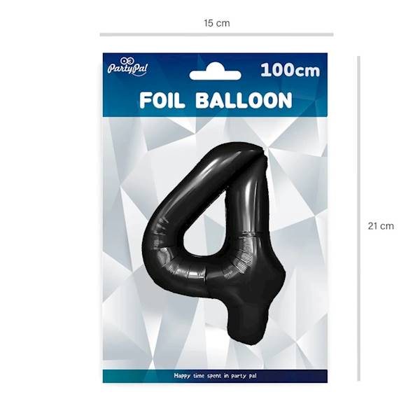 Balon foliowy cyfra 4 czarna 100cm 450084