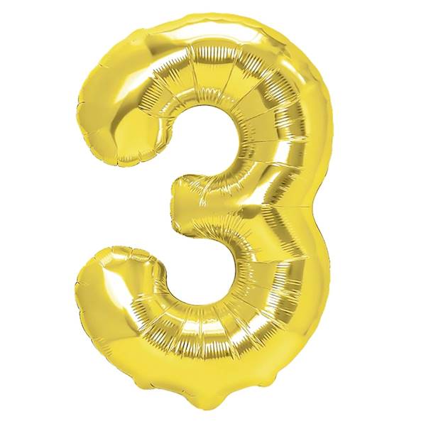 Balon foliowy cyfra 3 złota 100cm 450015