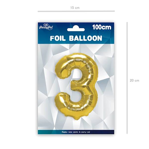Balon foliowy cyfra 3 złota 100cm 450015