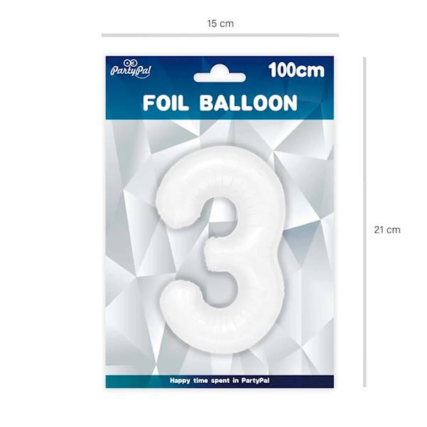 Balon foliowy cyfra 3 biała 100cm 128664