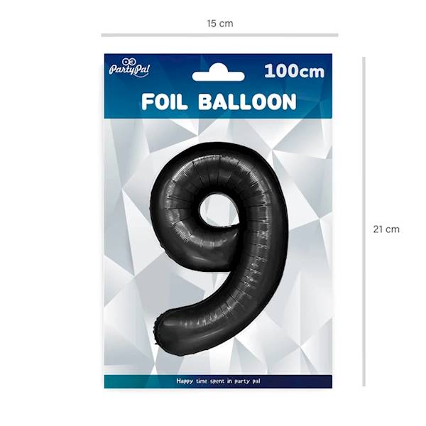 Balon foliowy cyfra 9 czarna 100cm 450089