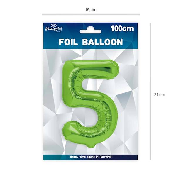 Balon foliowy cyfra 5 zielona 100cm 128589