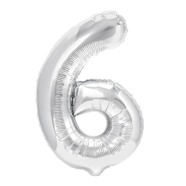 Balon foliowy cyfra 6 srebrna 100cm 450008