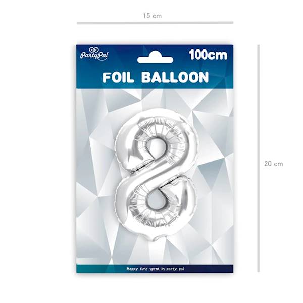 Balon foliowy cyfra 8 srebrna 100cm 450010