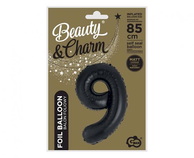 Balon foliowy cyfra 9 czarna matowa 85cm Beauty&Charm