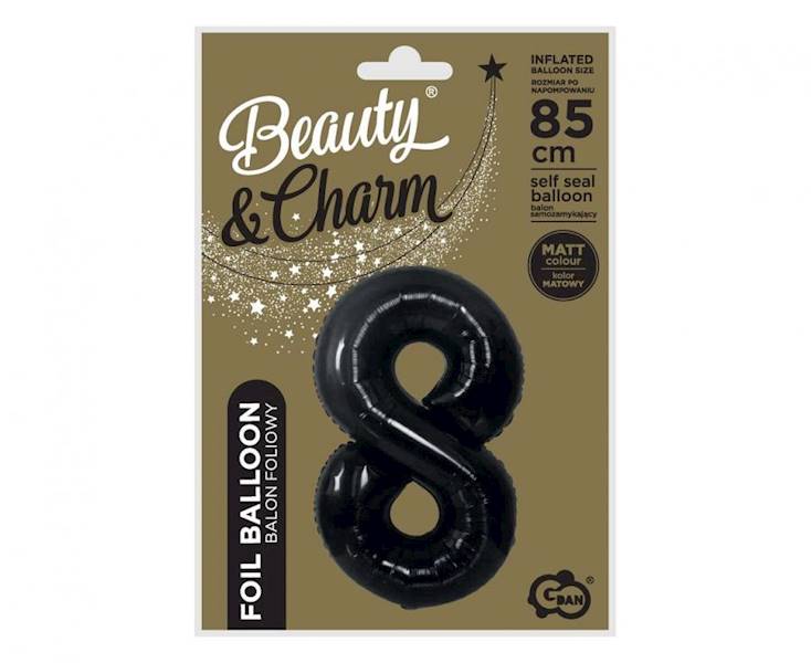 Balon foliowy cyfra 8 czarna matowa 85cm Beauty&Charm