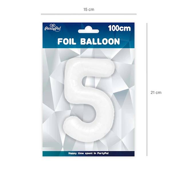 Balon foliowy cyfra 5 biała 100cm 128688