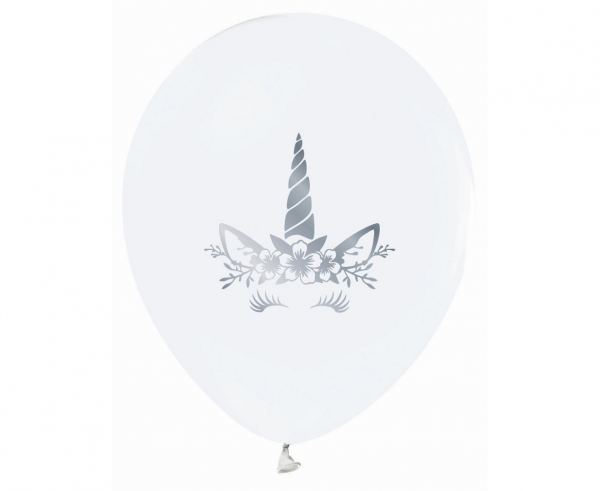 Balony lateksowe Jednorożec biało srebrne 12" 5szt