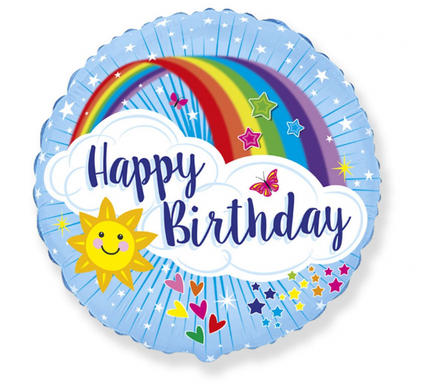 Balon foliowy okrągły Happy Birthday tęcza 