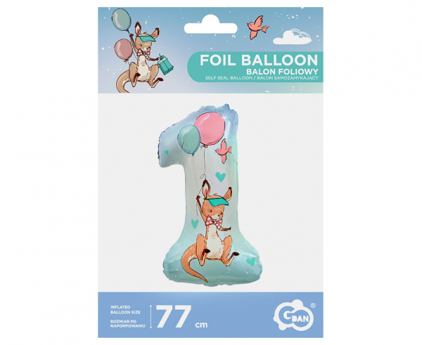 Balon foliowy cyfra 1- 77cm Kolekcja Kangurek