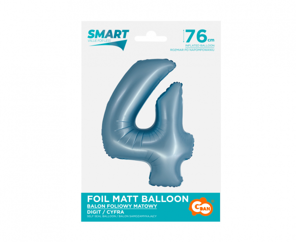 Balon foliowy cyfra 4 76cm niebieska matowa CH-SJN4