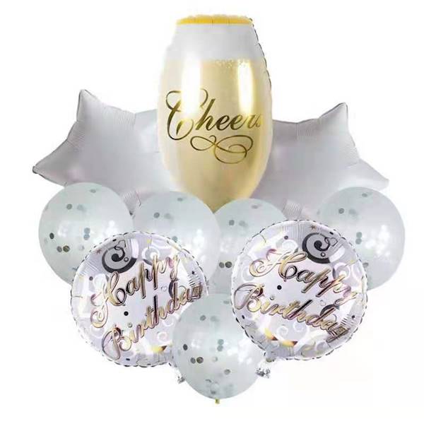 Balon foliowy zestaw Kieliszek Cheers Happy Birthday 10szt