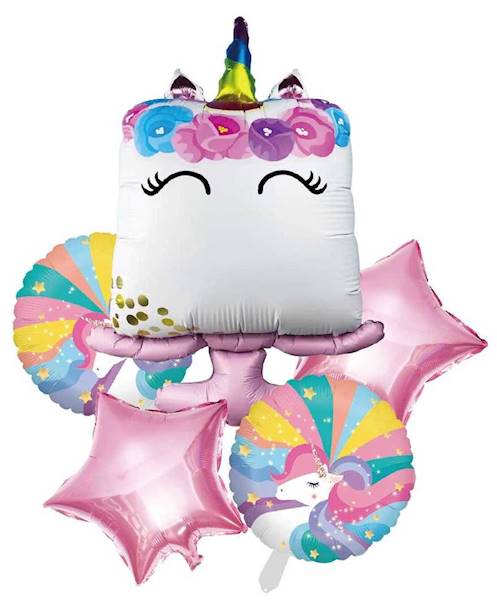 Balon foliowy zestaw Unicorn Jednorożec tort 5 szt