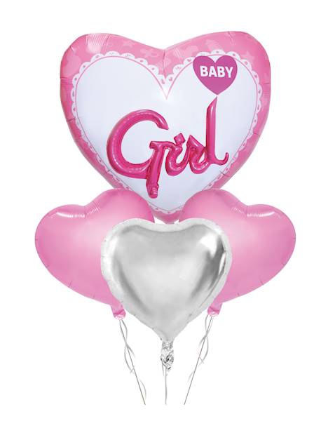 Balony zestaw Baby Girl serca 4szt duże 77x70 + 3x18" + napis Girl