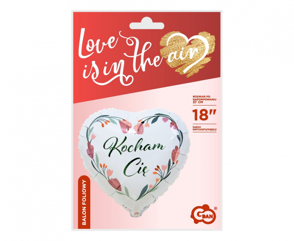 Balon foliowy serce białe Kocham Cię 45cm 