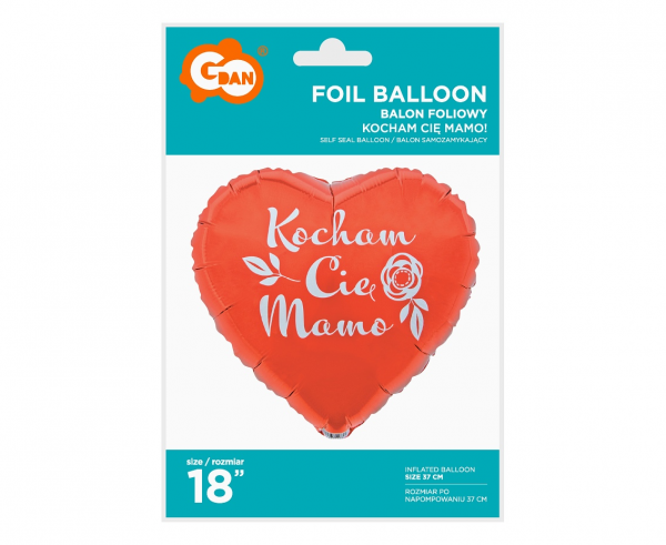 Balon foliowy serce czerwone Kocham Cię Mamo