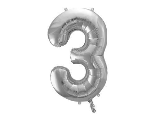 BALON FOLIOWY CYFRA 3 SREBRNA PARTY DECO FB1M-3-018 