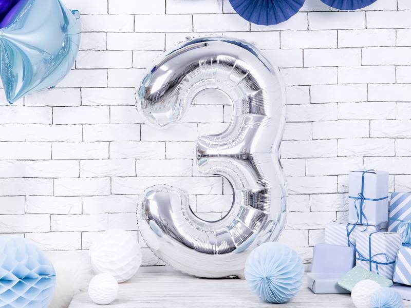 BALON FOLIOWY CYFRA 3 SREBRNA PARTY DECO FB1M-3-018 