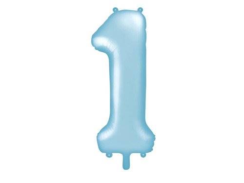 BALON FOLIOWY CYFRA 1 NIEBIESKA JASNA PASTELOWA MAT PARTY DECO FB1P-1-001J 86CM 