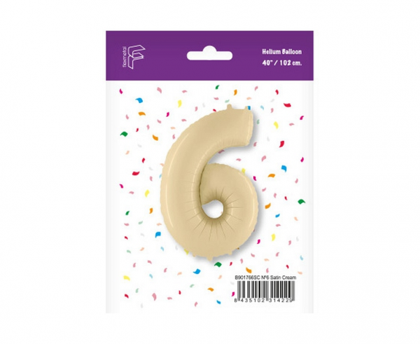 Balon foliowy cyfra 6 kremowy 102cm 