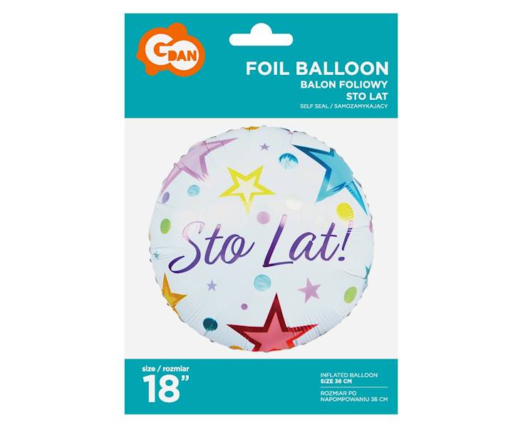 BALON FOLIOWY OKRĄGŁY STO LAT 36CM GODAN